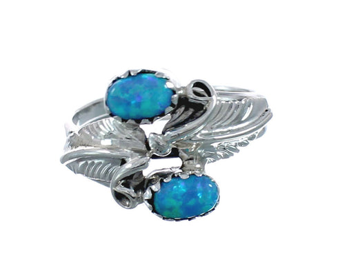 Sterling Silver Leaf Navajo Blue Opal Ring Size 7 AX128325